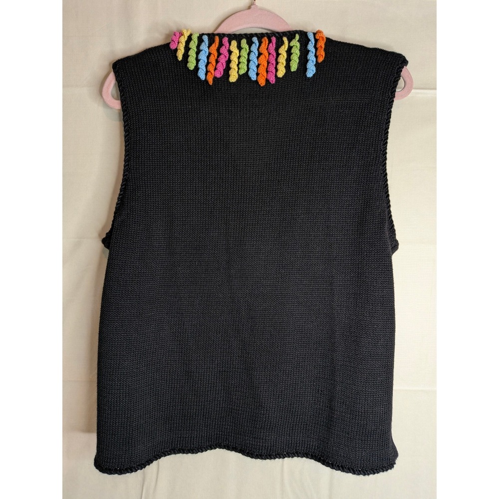Vtg Colorful Knit Sweater Vest Granny Cardigan Rainbow Corkscrew Fringe Large - Picture 5 of 13